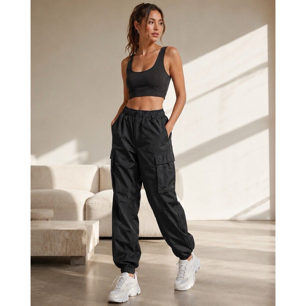 Alo Yoga High Waist City Wise Cargo Pants Women Black Pockets Athletic See Pics